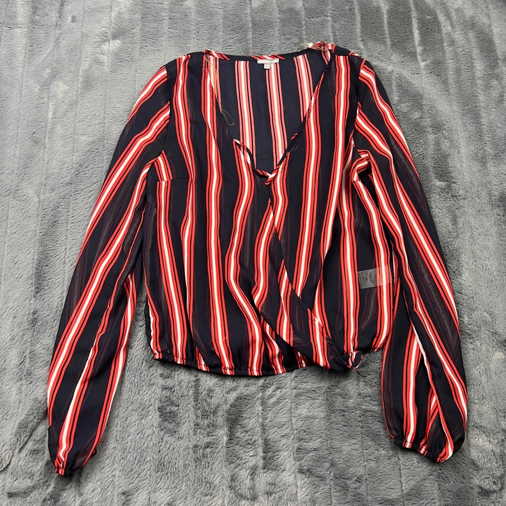 Charlotte Russe Navy Red White Striped Surplice Wrap Blouse EQ41319-1 Womens XS